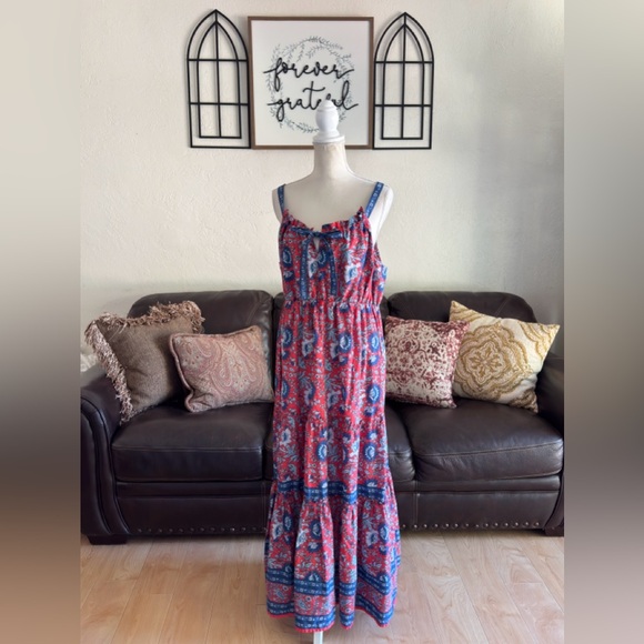 Natural Life Isabella Maxi Dress In Red Blue Floral Size XL Boho - Picture 10 of 15
